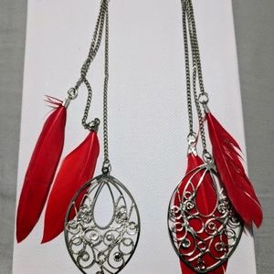 Red Silver Chain Earrings